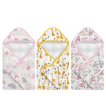 Kit Toalha de Banho Fralda com Capuz 3 Pçs Arco íris Girafa e Ovelhinha