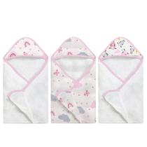 Kit Toalha de Banho Fralda/felpuda com Capuz 3 Pçs Arco Íris e Ovelhinha