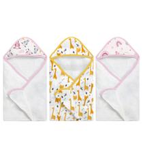 Kit Toalha de Banho Fralda/felpuda com Capuz 3 Pçs Arco Íris Girafa e Ovelhinha