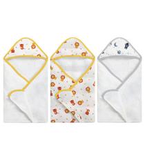 Kit Toalha de Banho Fralda/felpuda com Capuz 3 Pçs Leão e Astronauta