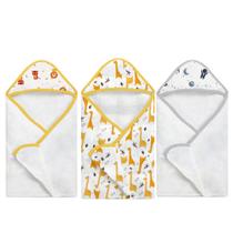 Kit Toalha de Banho Fralda/felpuda com Capuz 3 Pçs Leão Girafa e Astro