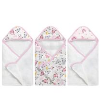 Kit Toalha de Banho Fralda/felpuda com Capuz 3 Pçs Ovelhinha e Arco Íris