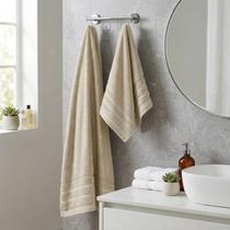 Kit Toalha de Banho Grande Decorada Macia Fofa Corpo e Rosto 2 Peças Bege
