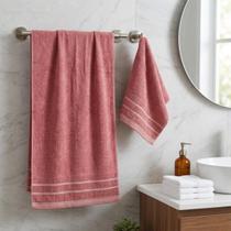 Kit Toalha de Banho Grande Decorada Macia Fofa Corpo e Rosto 2 Peças Rosa