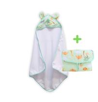 kit Toalha de Banho Infantil com Capuz + Trocador de Fraldas Portátil - Várias Estampas