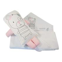 Kit Toalha De Banho Malha+Naninha Urso Rosa