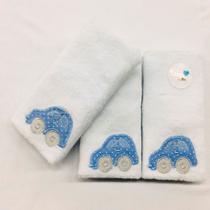 Kit toalha de boca atoalhado 03 pçs - carrinhos azul - Doce Vida