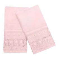 Kit Toalha De Mão Rosto Bordado Lavabo 2pçs 100aLG Egipcio Cor Rosa Renascença