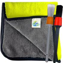 Kit Toalha Microfibra 2 Lados 600gsm Pincel Detalhamento Interno ExternoJS Kit Toalha Microfibra 2 Lados 600gsm Pincel Detalhamento Interno ExternoJS