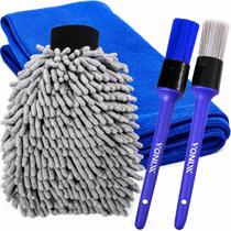 Kit Toalha Microfibra Azul 40x60cm 400gsm E Luva Chenille Detailer + Pincéis Interno E Externo Vonixx