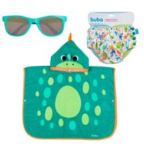 Kit Toalha Poncho Dino + Óculos de Sol + Fralda de banho Reutilizável M - Buba