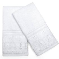 Kit Toalha Social Lavabo 100 Algodão Egípcio Felpudo Fio Penteado Barra com Renda Bordada Linha Cristal Renascença 2 peças 30x50cm Buettner