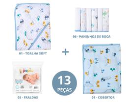 Kit toalha soft+paninho de boca+fralda+cobertor-enxoval bebê