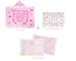 Kit toalha+travesseiro+paninho de boca anjinho-enxoval bebê