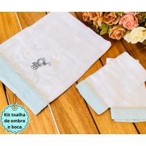 Kit Toalhas Fralda De Ombro E Boca Para Bebe Tema Astronauta Azul Bebe