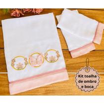 Kit Toalhas Fralda De Ombro E Boca Para Bebe Tema Borboleta Rose 3D