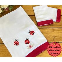 Kit Toalhas Fralda De Ombro E Boca Para Bebe Tema Joaninha Vermelho