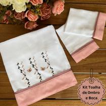 Kit Toalhas Fralda De Ombro E Boca Para Bebe Tema Ramos Rose