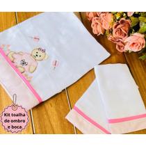 Kit Toalhas Fralda De Ombro E Boca Para Bebe Tema Ursinha Rosa