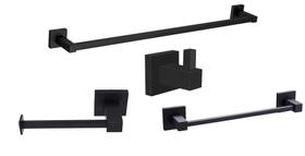 Kit Toalheiro Banho e Rosto 30cm Papeleira Ret Cabide Preto