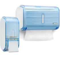 KIT TOALHEIRO COMPACTO PREMISSE 2D AZUL + SABONETEIRA COMPACTA COM RESERVATÓRIO 400ml KIT TOALHEIRO COMPACTO PREMISSE 2D AZUL + SABONETEIRA COMPACTA COM RESERVATÓRIO 400ml