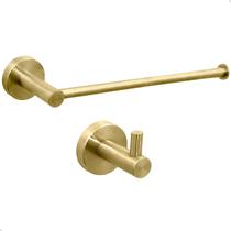 Kit Toalheiro Dourado Escovado Porta Toalha De Rosto Mãos Reto E Cabide Gancho Simples Aço Inox 304 Suporte Parede Banheiro Acessório Lavabo Luxo Kit Toalheiro Dourado Escovado Porta Toalha De Rosto Mãos Reto E Cabide Gancho Simples Aço Inox 304 Suporte Parede Banheiro Acessório Lavabo Luxo