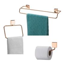 Kit Toalheiro Duplo Argola Papeleira Rose Gold - Future