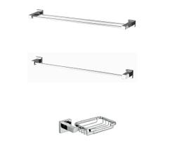 Kit Toalheiro Duplo e Simples com Saboneteira Cromado Luxo