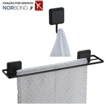Kit Toalheiro Duplo Porta Toalha Gancho Multiuso Banheiro Adesivo Dupla Face Preto Fosco - Future Kit Toalheiro Duplo Porta Toalha Gancho Multiuso Banheiro Adesivo Dupla Face Preto Fosco - Future