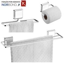 Kit Toalheiro Duplo Porta Toalha Rosto Suporte Papel Higiênico Banheiro Adesivo Dupla Face Cromado - Future Kit Toalheiro Duplo Porta Toalha Rosto Suporte Papel Higiênico Banheiro Adesivo Dupla Face Cromado - Future