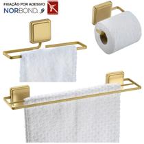Kit Toalheiro Duplo Porta Toalha Rosto Suporte Papel Higiênico Banheiro Adesivo Dupla Face Dourado - Future Kit Toalheiro Duplo Porta Toalha Rosto Suporte Papel Higiênico Banheiro Adesivo Dupla Face Dourado - Future