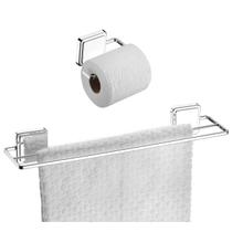 Kit Toalheiro Duplo Porta Toalha Suporte Papel Higiênico Banheiro Adesivo Dupla Face Cromado - Future Kit Toalheiro Duplo Porta Toalha Suporte Papel Higiênico Banheiro Adesivo Dupla Face Cromado - Future