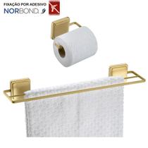 Kit Toalheiro Duplo Porta Toalha Suporte Papel Higiênico Banheiro Adesivo Dupla Face Dourado - Future Kit Toalheiro Duplo Porta Toalha Suporte Papel Higiênico Banheiro Adesivo Dupla Face Dourado - Future