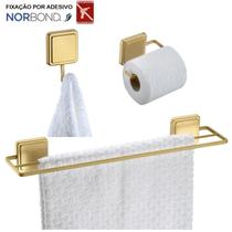 Kit Toalheiro Duplo Suporte Papel Higiênico Gancho Porta Toalha Banheiro Adesivo Dupla Face Dourado - Future Kit Toalheiro Duplo Suporte Papel Higiênico Gancho Porta Toalha Banheiro Adesivo Dupla Face Dourado - Future