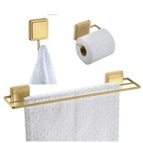 Kit Toalheiro Duplo Suporte Papel Higiênico Gancho Porta Toalha Banheiro Adesivo Dupla Face Dourado - Future Kit Toalheiro Duplo Suporte Papel Higiênico Gancho Porta Toalha Banheiro Adesivo Dupla Face Dourado - Future
