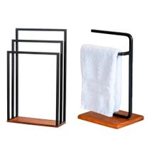 Kit Toalheiro E Porta Toalha Lovell Peroba Preto Base Madeira Dhom Peroba Preto