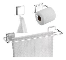 Kit Toalheiro Gancho Suporte Papel Higiênico Adesivo Cromado Kit Toalheiro Gancho Suporte Papel Higiênico Adesivo Cromado