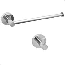 Kit Toalheiro Inox Cromado Porta Toalha De Rosto Mãos Reto E Cabide Gancho Simples Aço Inox 304 Brilhoso Suporte Parede Banheiro Acessório Lavabo Luxo