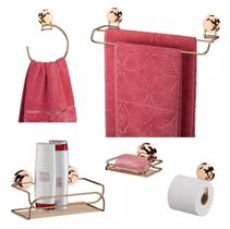 Kit Toalheiro Papeleira Shampoo Sabonete Ventosa Rose Gold