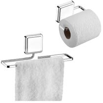 Kit Toalheiro Rosto Porta Toalha Suporte Papel Higiênico Banheiro Adesivo Dupla Face Cromado - Future Kit Toalheiro Rosto Porta Toalha Suporte Papel Higiênico Banheiro Adesivo Dupla Face Cromado - Future