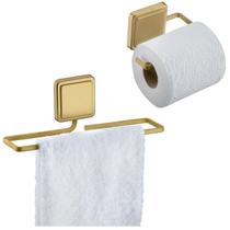 Kit Toalheiro Rosto Porta Toalha Suporte Papel Higiênico Banheiro Adesivo Dupla Face Dourado - Future Kit Toalheiro Rosto Porta Toalha Suporte Papel Higiênico Banheiro Adesivo Dupla Face Dourado - Future