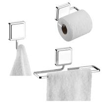 Kit Toalheiro Rosto Suporte Papel Higiênico Gancho Porta Toalha Banheiro Adesivo Dupla Face Cromado - Future