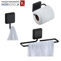 Kit Toalheiro Rosto Suporte Papel Higiênico Gancho Porta Toalha Banheiro Adesivo Dupla Face Preto Fosco - Future Kit Toalheiro Rosto Suporte Papel Higiênico Gancho Porta Toalha Banheiro Adesivo Dupla Face Preto Fosco - Future