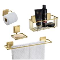 Kit Toalheiro Suporte Shampoo Saboneteira Porta Papel Higiênico Banheiro Adesivo Dupla Face Dourado - Future Kit Toalheiro Suporte Shampoo Saboneteira Porta Papel Higiênico Banheiro Adesivo Dupla Face Dourado - Future
