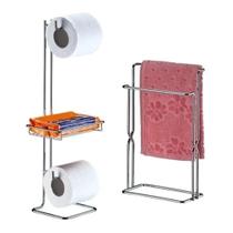 Kit Toalheiro Suporte Toalha Rosto Duplo + Porta Papel Higiênico Chão Banheiro Cromado - Future Kit Toalheiro Suporte Toalha Rosto Duplo + Porta Papel Higiênico Chão Banheiro Cromado - Future