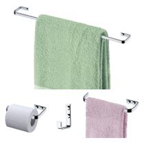 Kit Toalheiros 60cm / 22cm + Papeleira + Cabide - Cromado Future Kit Toalheiros 60cm / 22cm + Papeleira + Cabide - Cromado Future