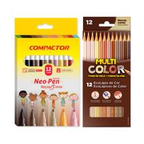 Kit tom de pele, 12 lápis de cor Multicolor + 12 canetinhas Compactor