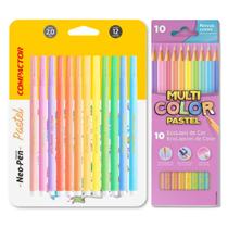 Kit tom pastel, 10 lápis de cor Multicolor + 12 canetinhas Compactor