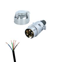 Kit Tomada Alumínio Engate 6 Polo Reboque + 5 Metros Cabo Pp