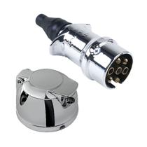 Kit Tomada Alumínio Engate Cromada 6 polos Reboque Carretinha Macho e Femea Carro Kit Tomada Alumínio Engate Cromada 6 polos Reboque Carretinha Macho e Femea Carro